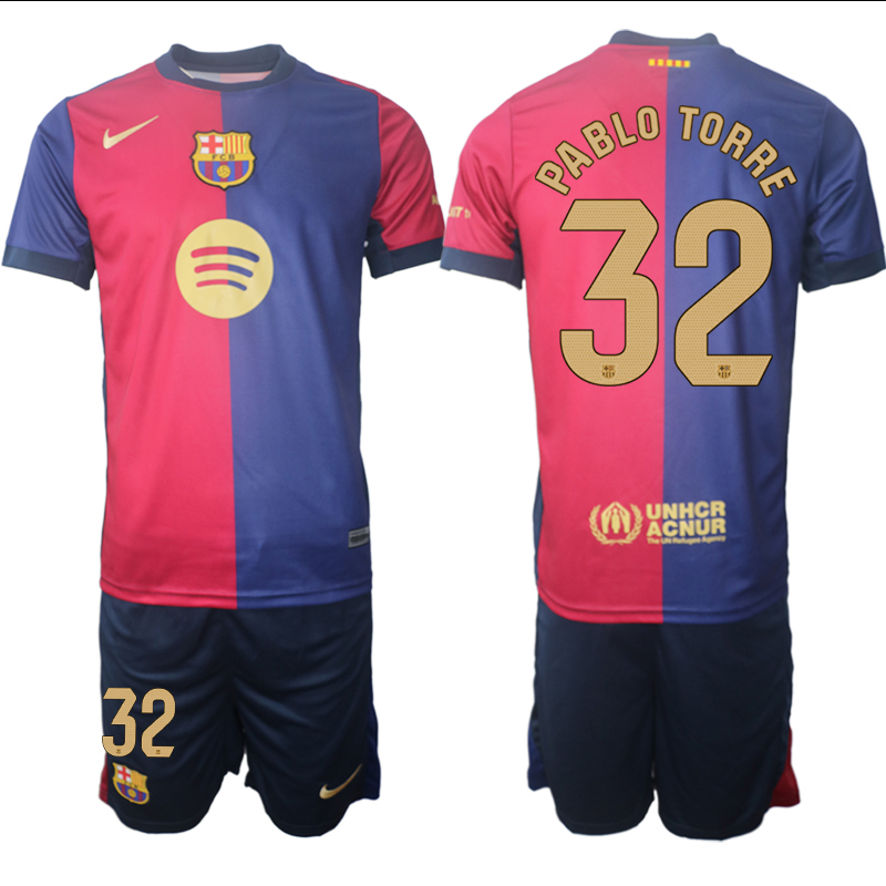 Men 2024-2025 Club Barcelona home Red blue #32 Soccer Jersey->barcelona jersey->Soccer Club Jersey